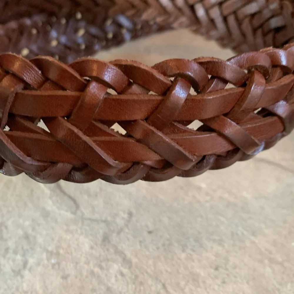 Genuine leather brown sz 40 braided woven NWT belt